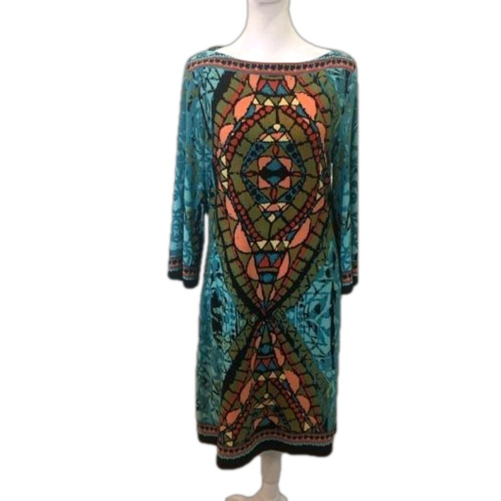 eci New York Size 10 shift dress bright colorful stained glass artsy art to wear